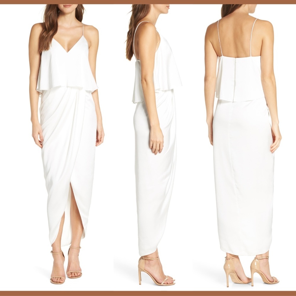 NWT $295 Shona Joy Luxe Frill Tulip Hem Maxi Dress in‎ Ivory White [SZ 6 ]